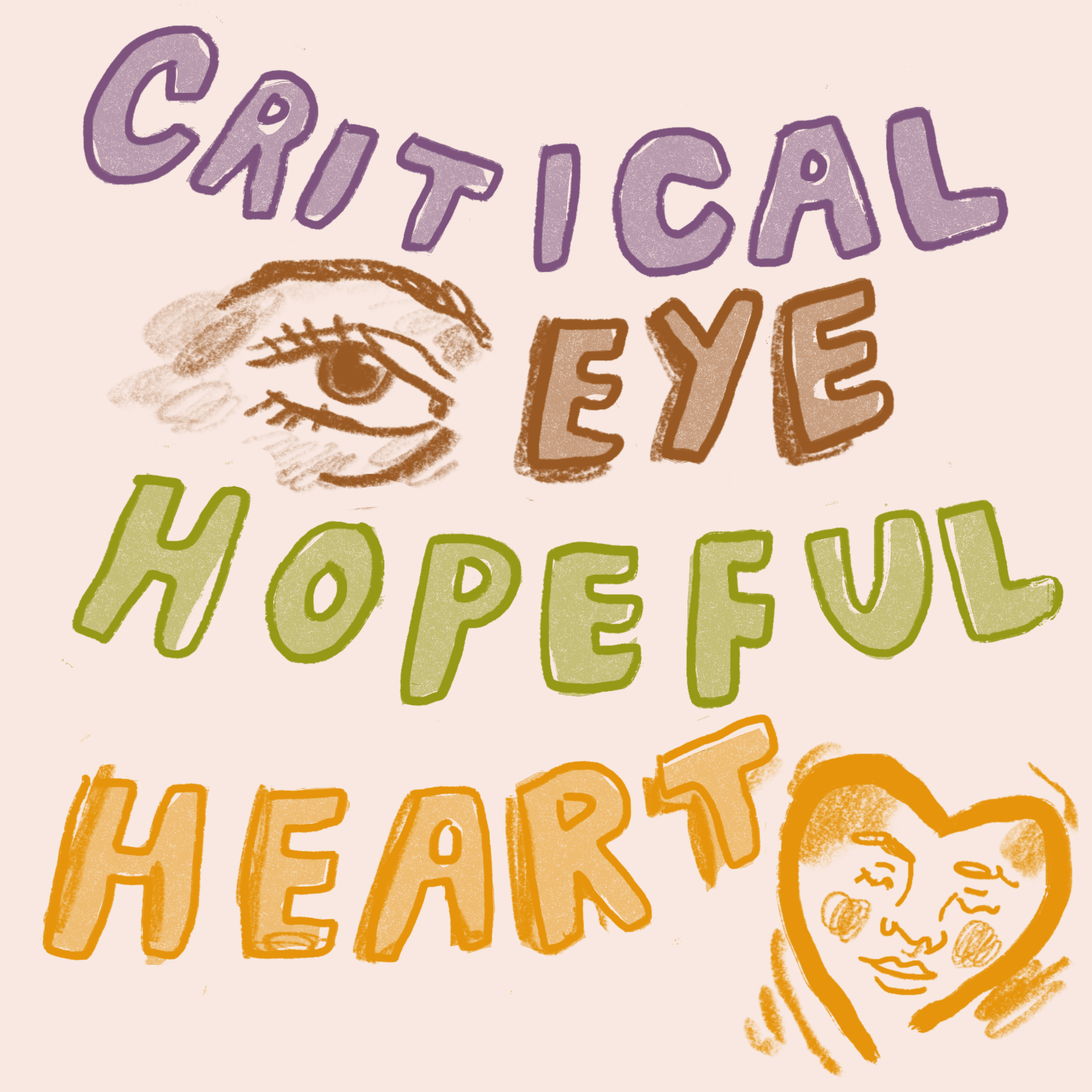 An illustration of an eye and heart with the words "critical eye and hopeful heart".